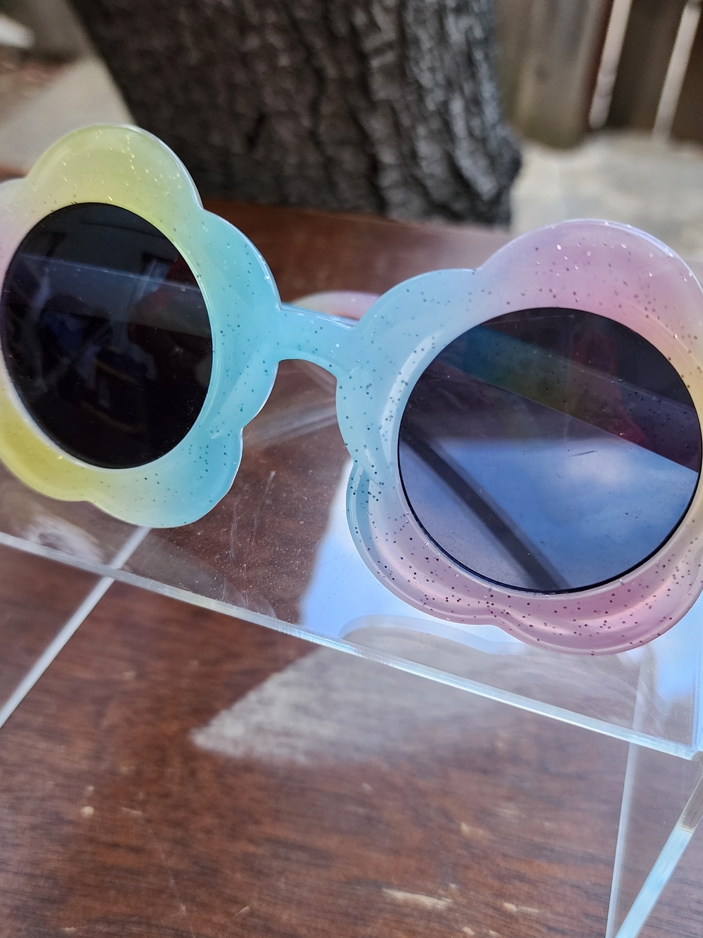 Justice Girls Pastel Rainbow Flower Sunglasses Glitter Clear Shades Toddler Kids